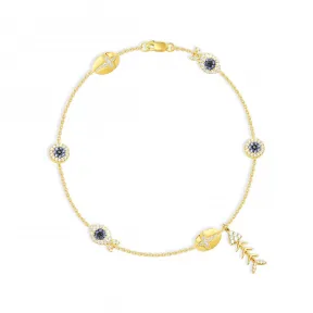 APM 金黄色纯银镶晶钻ETE鱼骨脚链 AF4MY