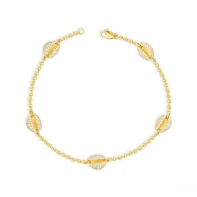 APM 金黄色纯银镶晶钻TOI ET MOI贝壳脚链 AF6OXY