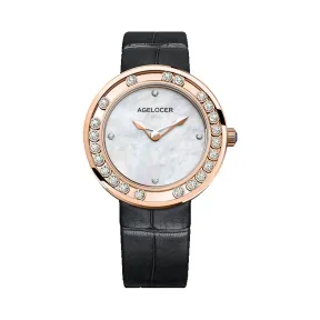 艾戈勒/Agelocer Baikal 贝加尔湖系列 316L精钢+镶钻 36mm 石英机芯 女表 6601D1