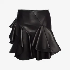 亚历山大麦昆/Alexander McQueen 荷叶边小羊皮半身裙 女士 35306899hk 461931Q5KQO1000