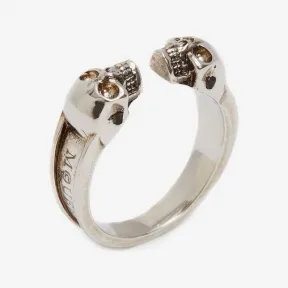 亚历山大麦昆/Alexander McQueen 男士Twin Skull 戒指古银色 504297J160Y0446