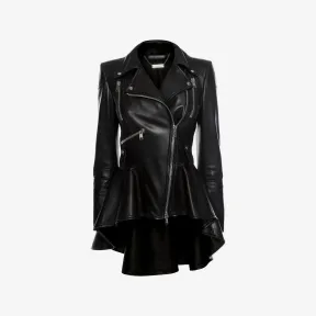 亚历山大麦昆/Alexander McQueen 女士皮革机车夹克黑色 629379Q5AB51000