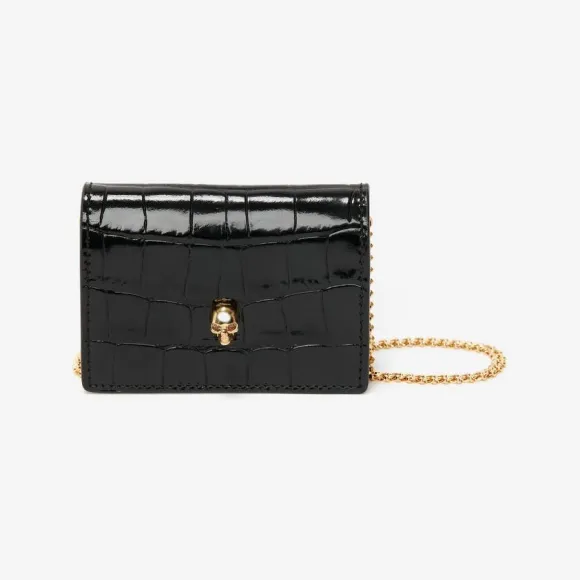 亚历山大麦昆/Alexander McQueen 女士黑色链饰骷髅头卡包 6320321JM0G1000 809465205