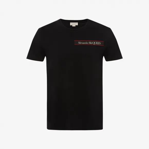 亚历山大麦昆/Alexander McQueen 男士镶边标识饰带细节T恤黑色 642662QTX740901