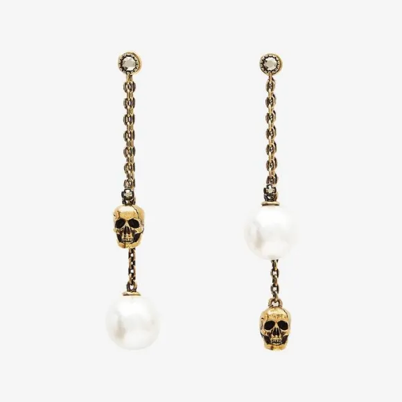 亚历山大麦昆/Alexander McQueen 仿珍珠骷髅链条耳坠 女士 651156J160Z4040