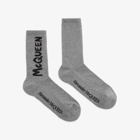 亚历山大麦昆/Alexander McQueen 石墨色/黑色 男士 袜子 6602734D33Q1260 