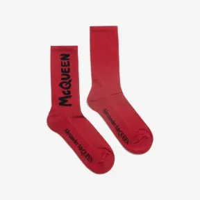 亚历山大麦昆/Alexander McQueen 男士 McQueen 波尔多涂鸦袜 6602734D33Q6160 