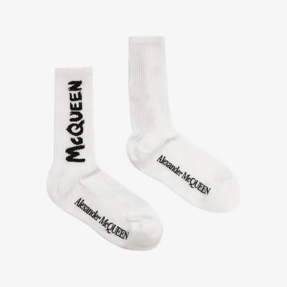 亚历山大麦昆/Alexander McQueen 白/黑 男士 袜子 6602734D33Q9060 