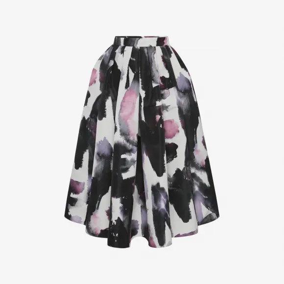 亚历山大麦昆/Alexander McQueen 女士Watercolour Graffiti褶皱中裙白色 684284QCAGN9903