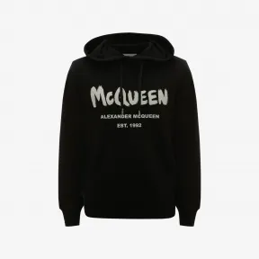 亚历山大麦昆/Alexander McQueen 男士McQueen涂鸦连帽卫衣黑色/象牙色 688715QTZ810901