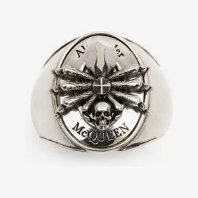 亚历山大麦昆/Alexander McQueen Spider Skull图章戒指 男士 711072J160Y0446