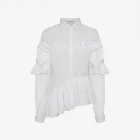 亚历山大麦昆/Alexander McQueen 女士缩褶腰饰裙摆衬衫光感白 718766QAAAD9000
