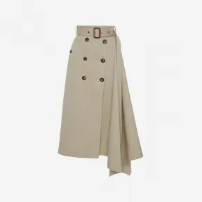 亚历山大麦昆/Alexander McQueen 女式米色不对称垂坠风衣裙 723454QFAAA2019 