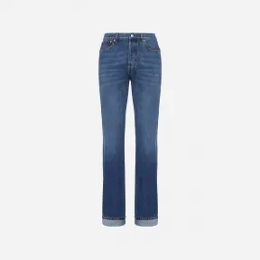 亚历山大麦昆/Alexander McQueen 男士水洗蓝色翻边牛仔裤 726597QUY434001 