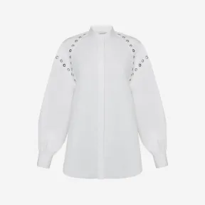 亚历山大麦昆/Alexander McQueen 女式孔眼男式宽松衬衫，光学白色 728126QAAAY9000 