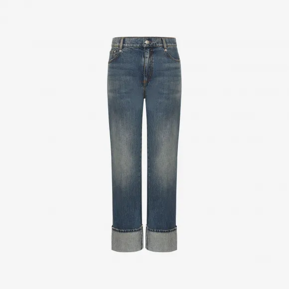 亚历山大麦昆/Alexander McQueen 女士宽松男友风牛仔裤水洗蓝色 728927QMACC4251
