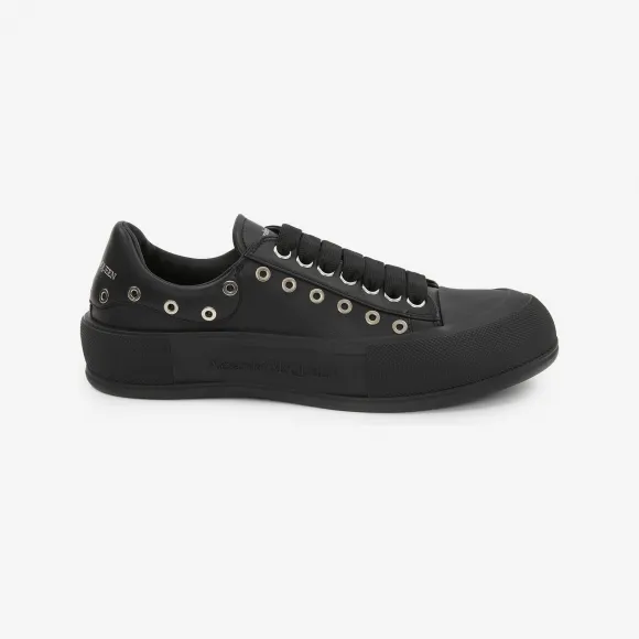 亚历山大麦昆/Alexander McQueen 男士Deck系带帆布鞋黑色/银色 729539WIATD1081