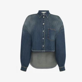 亚历山大麦昆/Alexander McQueen 女士不对称牛仔衬衫水洗蓝色 730307QMACB4251