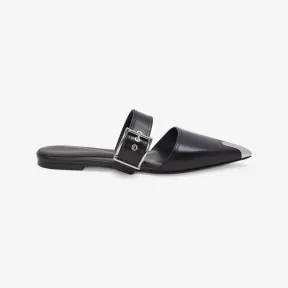 亚历山大麦昆/Alexander McQueen 女士Punk平底穆勒鞋象牙色/银色 733188WHSWD9359