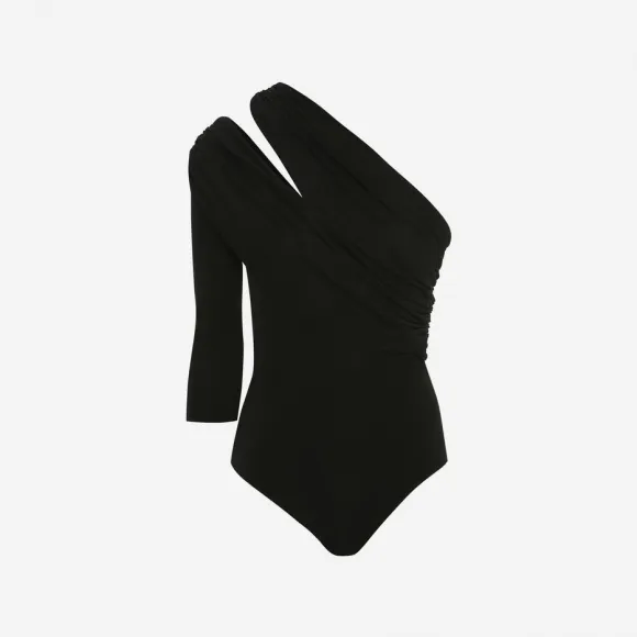 亚历山大麦昆/Alexander McQueen 女式黑色开衩一肩连体衣 733257QLACL1000 