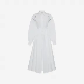 亚历山大麦昆/Alexander McQueen 女式孔眼吊带衬衫裙，光学白色 734236QAAAY9000 