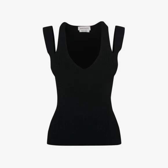 亚历山大麦昆/Alexander McQueen 女式黑色开衩无袖上衣 734542Q1A5I1000 