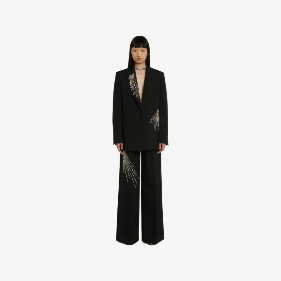 亚历山大麦昆/Alexander McQueen 女式黑色 Astral Jewel 阔腿裤 734637QJADC1000 