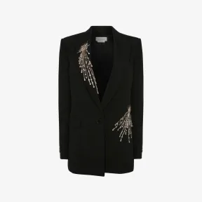 亚历山大麦昆/Alexander McQueen 女式黑色 Astral Jewel 单排扣夹克 734654QJADC1000 