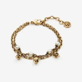 亚历山大麦昆/Alexander McQueen 女士古董金珍珠骷髅链手链 734750I170A2375 812847794