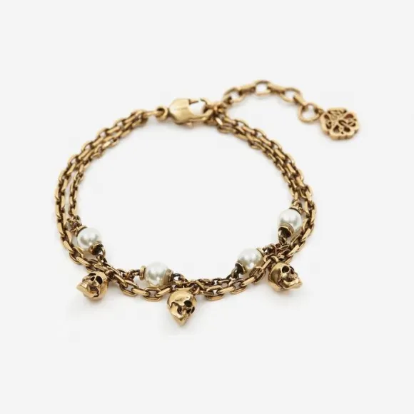 亚历山大麦昆/Alexander McQueen 女士古董金珍珠骷髅链手链 734750I170A2375 812847794