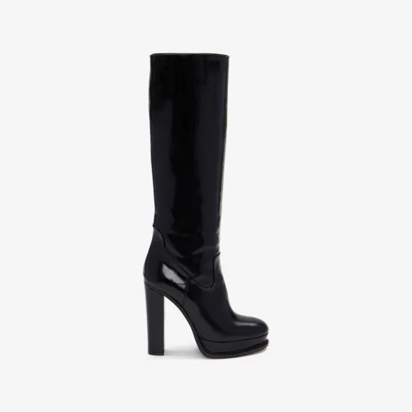 亚历山大麦昆/Alexander McQueen 黑色女式厚底及膝靴 734979WHSW01000 