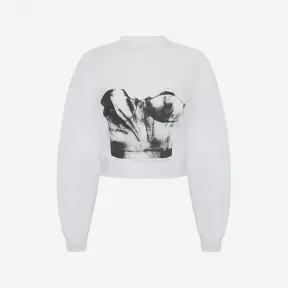 亚历山大麦昆/Alexander McQueen 女式白色/黑色紧身胸衣印花卫衣 735221QZAHV0909 