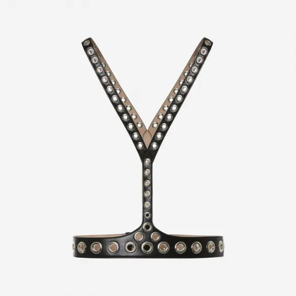 亚历山大麦昆/Alexander McQueen 女士黑色孔眼皮革背带 7371211BR711000 