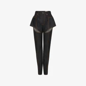 亚历山大麦昆/Alexander McQueen 深海军蓝女式开衩牛仔裤 741266QMACD4158 