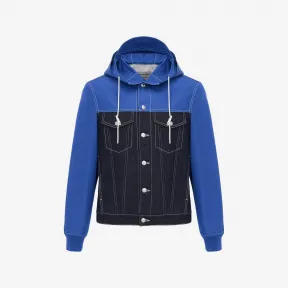 亚历山大麦昆/Alexander McQueen 男士Hybrid牛仔夹克深靛蓝色/星河蓝 741400QVY084143