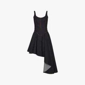 亚历山大麦昆/Alexander McQueen 女式深海军蓝不对称垂坠牛仔连衣裙 744959QMACD4158 