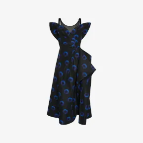 亚历山大麦昆/Alexander McQueen 女式午夜蓝 Iris 不对称垂坠连衣裙 745608QDAMJ4120 
