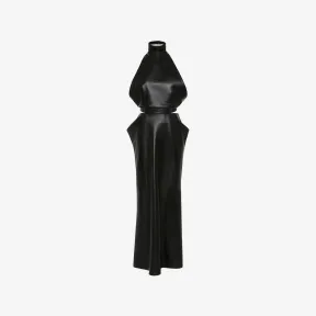 亚历山大麦昆/Alexander McQueen 女士黑色皮革挂脖连衣裙 747100Q5ALC1000 