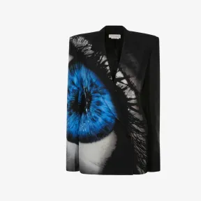 亚历山大麦昆/Alexander McQueen 女式黑色/银河蓝 Iris 双排扣夹克 747893QZAIJ4155 