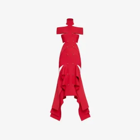 亚历山大麦昆/Alexander McQueen 女式 Lust Red 镂空脊椎连衣裙 748018Q1A5Y6610 