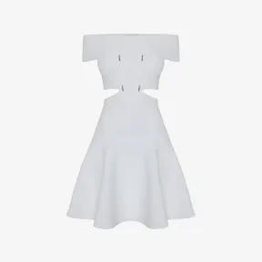 亚历山大麦昆/Alexander McQueen 女式亮白色露肩开衩迷你连衣裙 748048Q1A5Z9026 