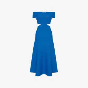 亚历山大麦昆/Alexander McQueen 女式银河蓝露肩开衩中长连衣裙 748050Q1A5Z4155 