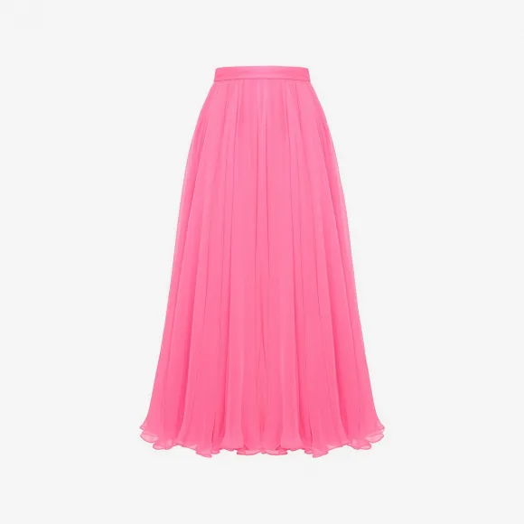 亚历山大麦昆/Alexander McQueen 女士褶皱中长半裙迷幻粉色 754541QBABX5100