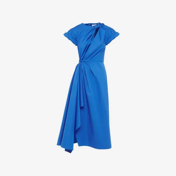 亚历山大麦昆/Alexander McQueen 女士深蓝色结饰中长连衣裙 754989QAABC4093 