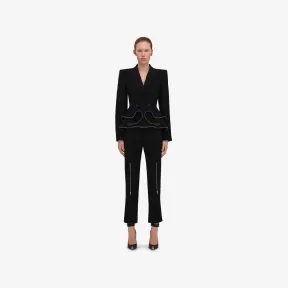 亚历山大麦昆/Alexander McQueen 女式黑色 Zip Peplum 双排扣夹克 755744QJACX1000 
