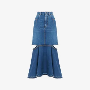 亚历山大麦昆/Alexander McQueen 女式石洗开衩牛仔半身裙 757131QMACH4164 