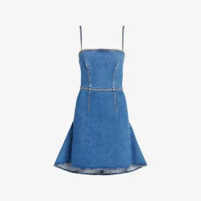 亚历山大麦昆/Alexander McQueen 女式石洗 Kickback 牛仔迷你连衣裙 757459QMACH4164 