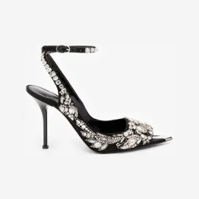 亚历山大麦昆/Alexander McQueen 女士黑色/银色朋克踝带凉鞋 757490W4SBZ1081 