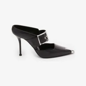 亚历山大麦昆/Alexander McQueen 黑色/银色朋克搭扣穆勒鞋 757513WIEA11081 