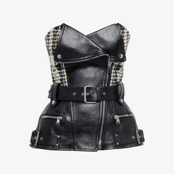 亚历山大麦昆/Alexander McQueen 女式黑色/多色 Hybrid 机车紧身胸衣 757786Q5ALS1012 
